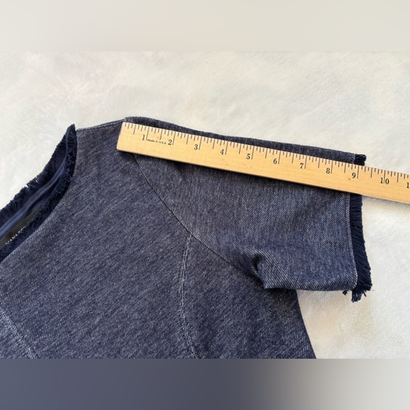 Banana Republic Navy Blue Textured Frayed Trim Fit & Flare Dress Sz 6 - Picture 7 of 11